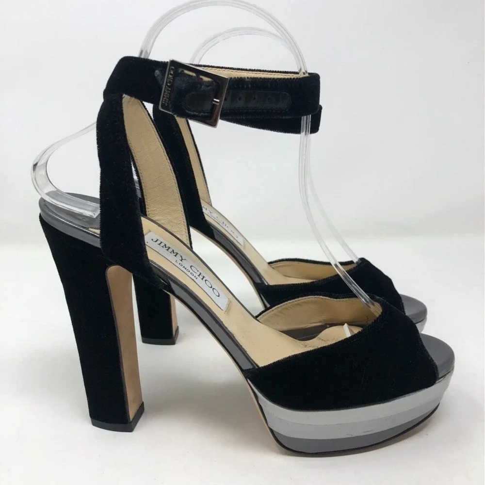 Jimmy Choo‎ Platform Velvet Ankle Strap Stiletto Heels Womens 38.5 8 Going Out